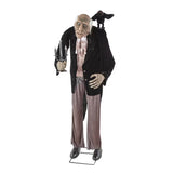 68" Animated Light-Up Butler Halloween Decoration with Raven