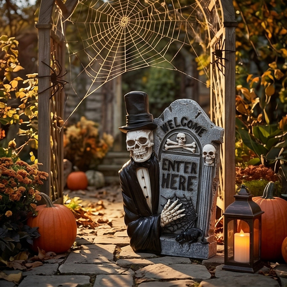 12 in. Halloween Skeleton Holding a Tombstone Decoration