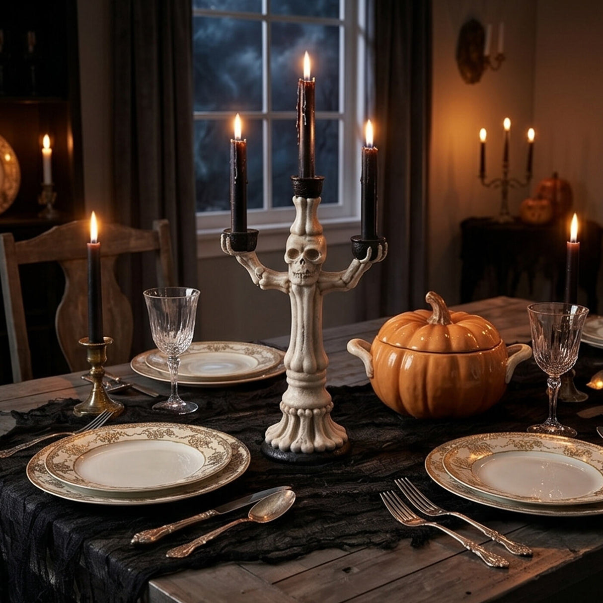 12 in Skeleton Candelabra Halloween Candle Holder Decor