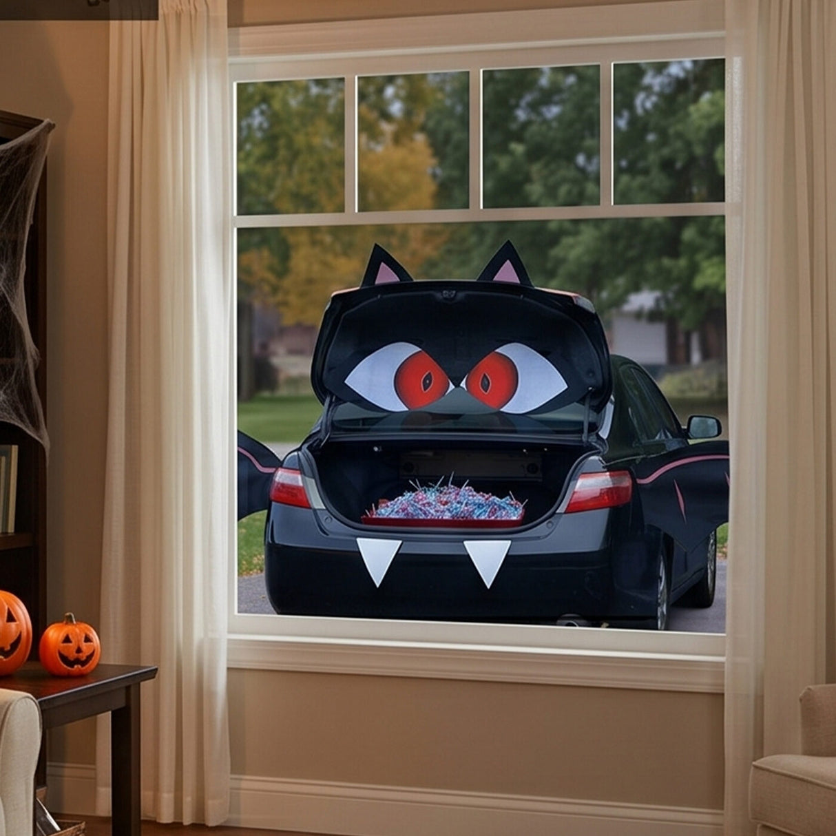 8 Piece Halloween Bat Tricky Trunks Car Decoration Kit Black