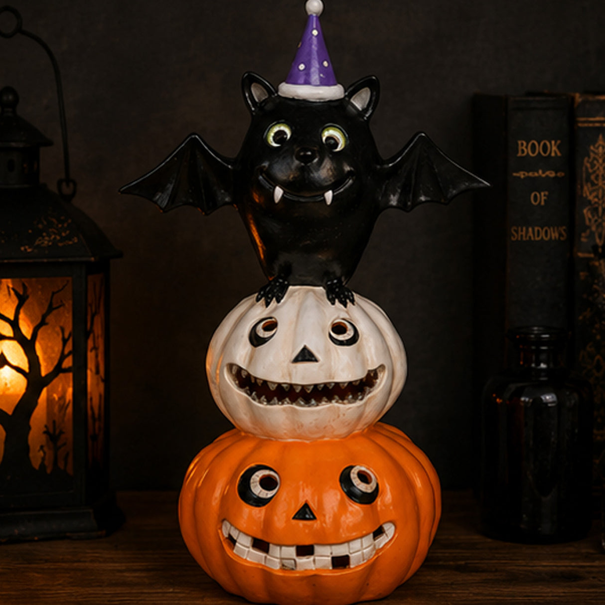 22IN Pre-Lit Bat on Pumpkins Halloween LED Tabletop Decor