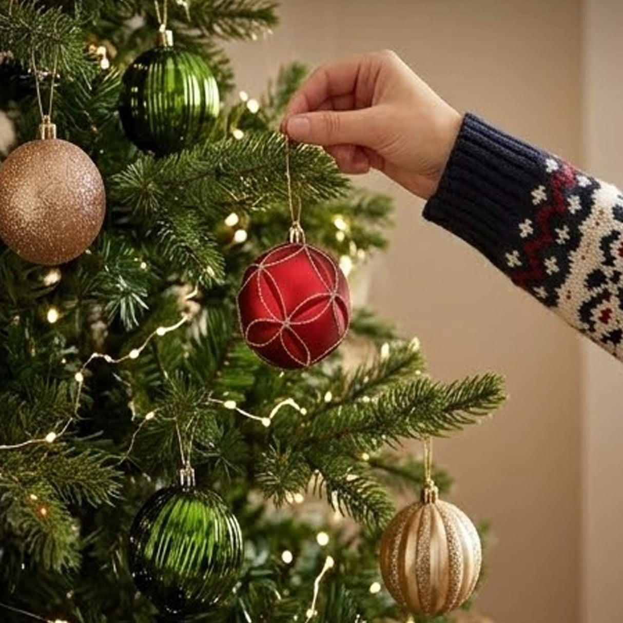 13IN Red Gold Green Christmas Ball Ornament Set