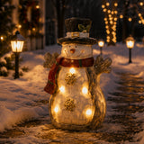 17IN Snowman Figurine with Red Scarf, Black Hat & Warm White LED Lights Indoor Decor