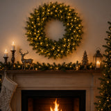 Pre-Lit 36 in. Norwood Fir Christmas Wreath with 100 Clear Lights, Plug-In Full Branch Holiday Door Decoration
