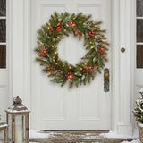 Pre-Lit 30 in. Frosted Pine Berry Christmas Wreath with Warm White LED Lights