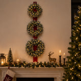 Pre-Lit 26 Inch Glittery Bristle Triple Wreath Door Hanger with LED Lights