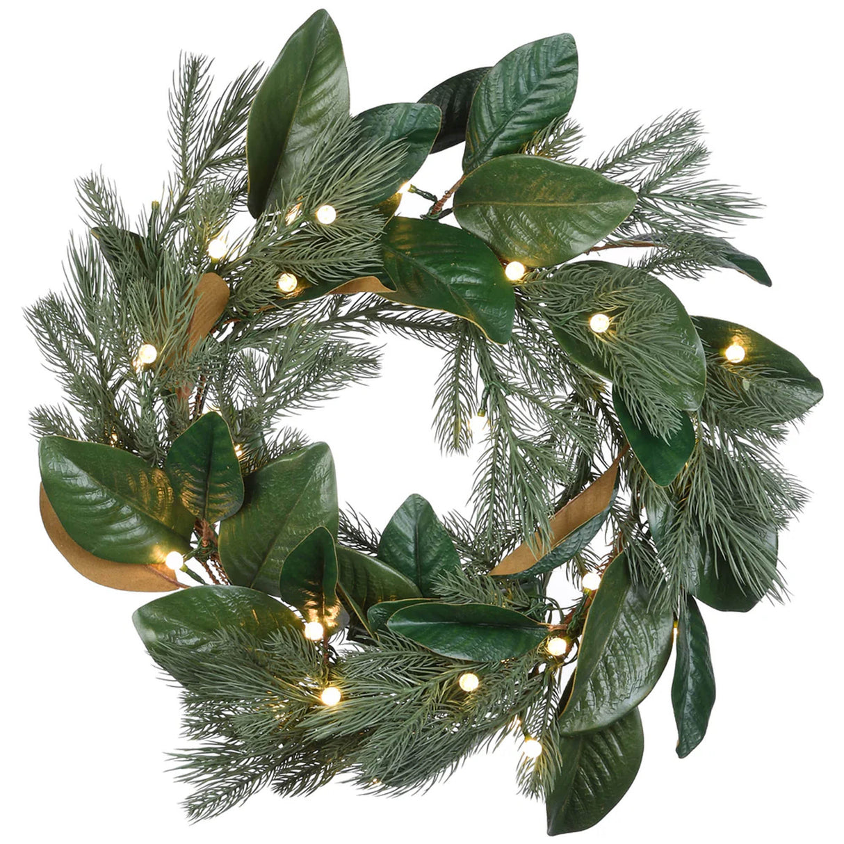 Pre-Lit 24 in. Magnolia Mix Pine Christmas Wreath with Warm White LED Lights