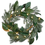 Pre-Lit 24 in. Magnolia Mix Pine Christmas Wreath with Warm White LED Lights