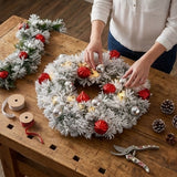 Pre-Lit 24 in. Snowy Bristle Pine Christmas Wreath with Warm White LED Lights