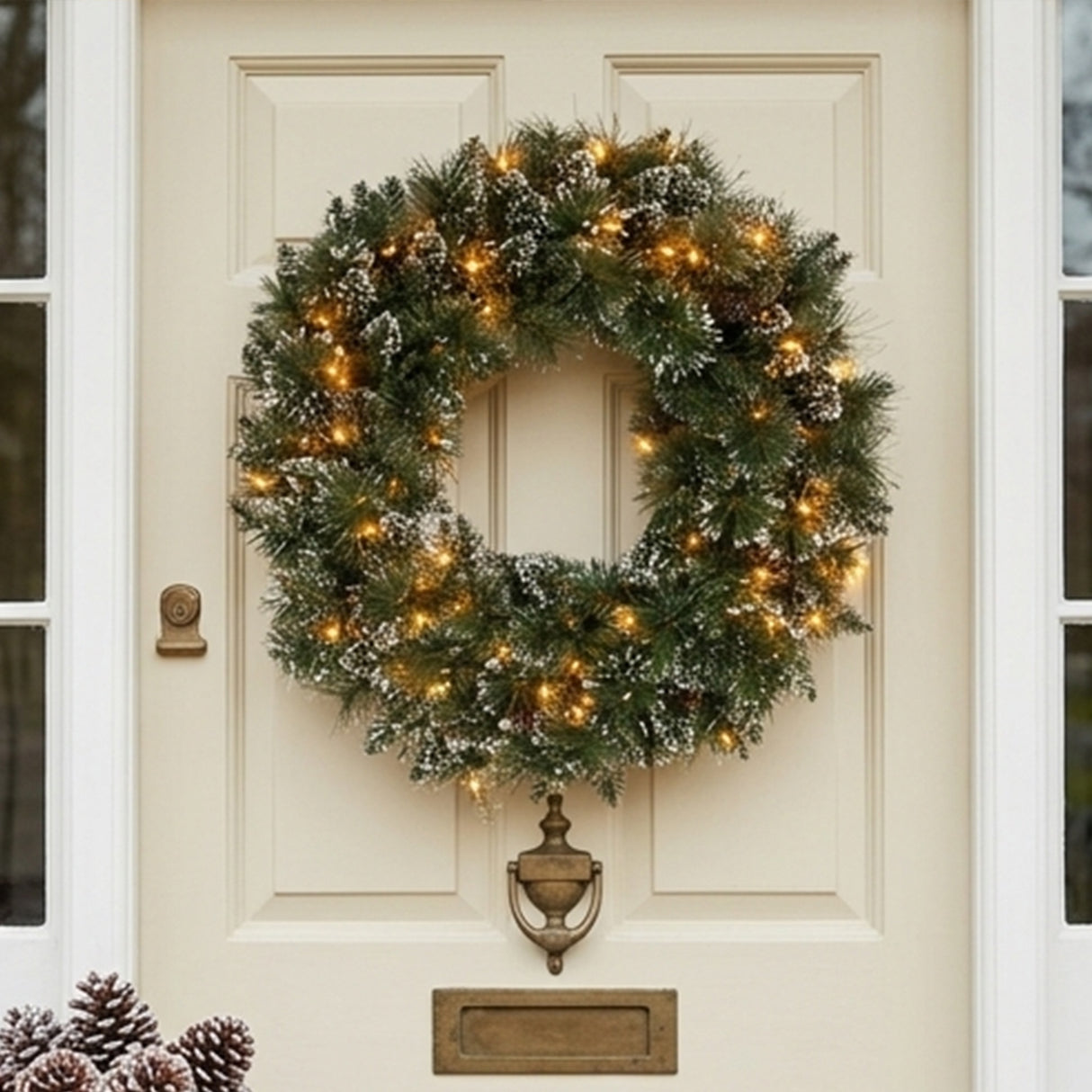 Pre-Lit 24 in. Glittery Bristle Pine Christmas Wreath with 50 Clear Lights