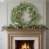 24IN Mixed Leaves Christmas Wreath with Snow Berry Clusters