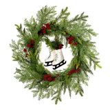 22IN Winter Skates Christmas Wreath with Red Berries