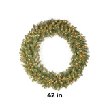 42IN Pre Lit Norwood Fir Wreath with Warm White LED Lights