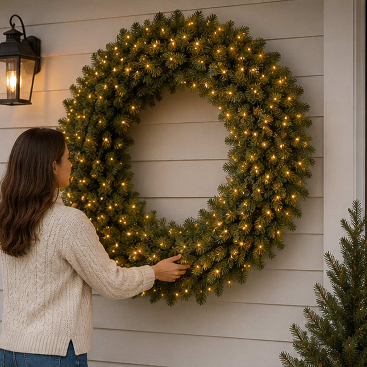 42IN Pre Lit Norwood Fir Wreath with Warm White LED Lights