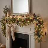 9FT Pre-Lit Holly Berry Garland & Wreath Set with LED Lights (3 Piece)