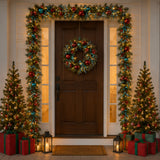 Pre-Lit Decorative Collection Retro Ornament Garland with Warm White LED Lights, 9 Foot