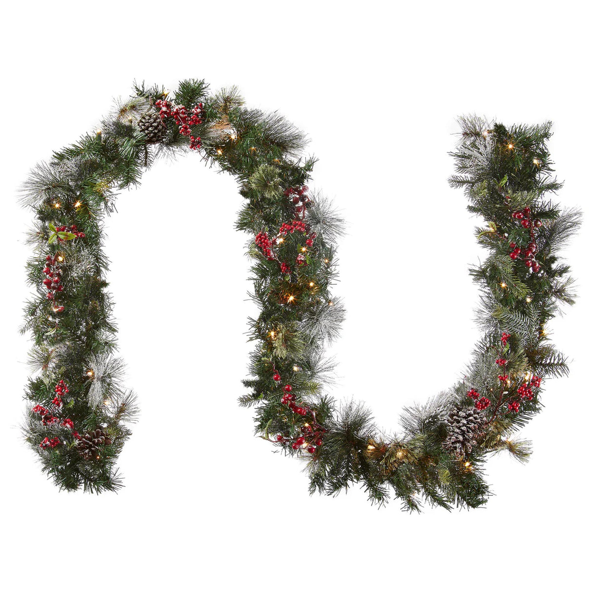 Pre-Lit Wintry Berry Garland with Clear Lights, 9 Foot (Plug-In)