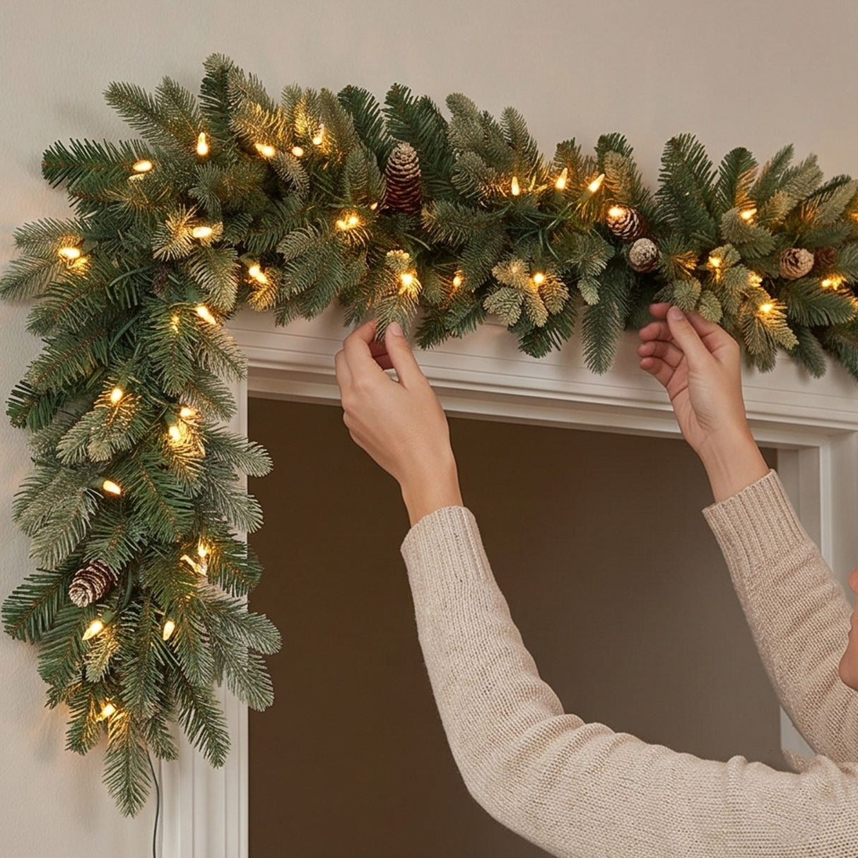 Pre-Lit Copenhagen Spruce Garland with Clear Lights, 9 Foot (Plug-In)