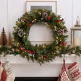 Pre-Lit Frosted Berry Wreath with Clear Lights, 24 Inch (Plug-In)