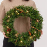 Pre-Lit Glistening Pine Wreath with Warm White LED Lights, 24 Inch
