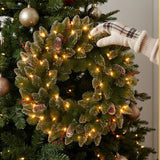 Pre-Lit Glittery Mountain Spruce Wreath with Warm White LED Lights, 24 Inch