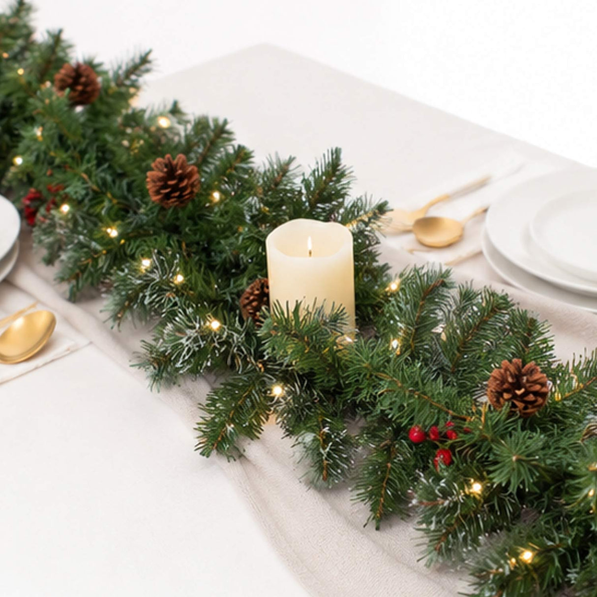 Pre-Lit Glistening Pine Garland with Clear Lights, 9 Foot (Plug-In)