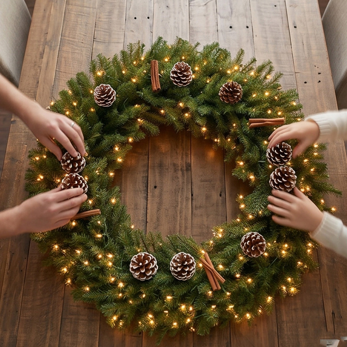 Pre-Lit Norwood Fir Wreath with Warm White LED Lights, 48 Inch