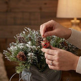 Glittery Bristle Pine Decorative Sleigh Accent with Pinecones, 10 Inch