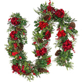 Pre-Lit Vienna Waltz Christmas Garland with LED Lights & Red Hydrangea, 9 Foot