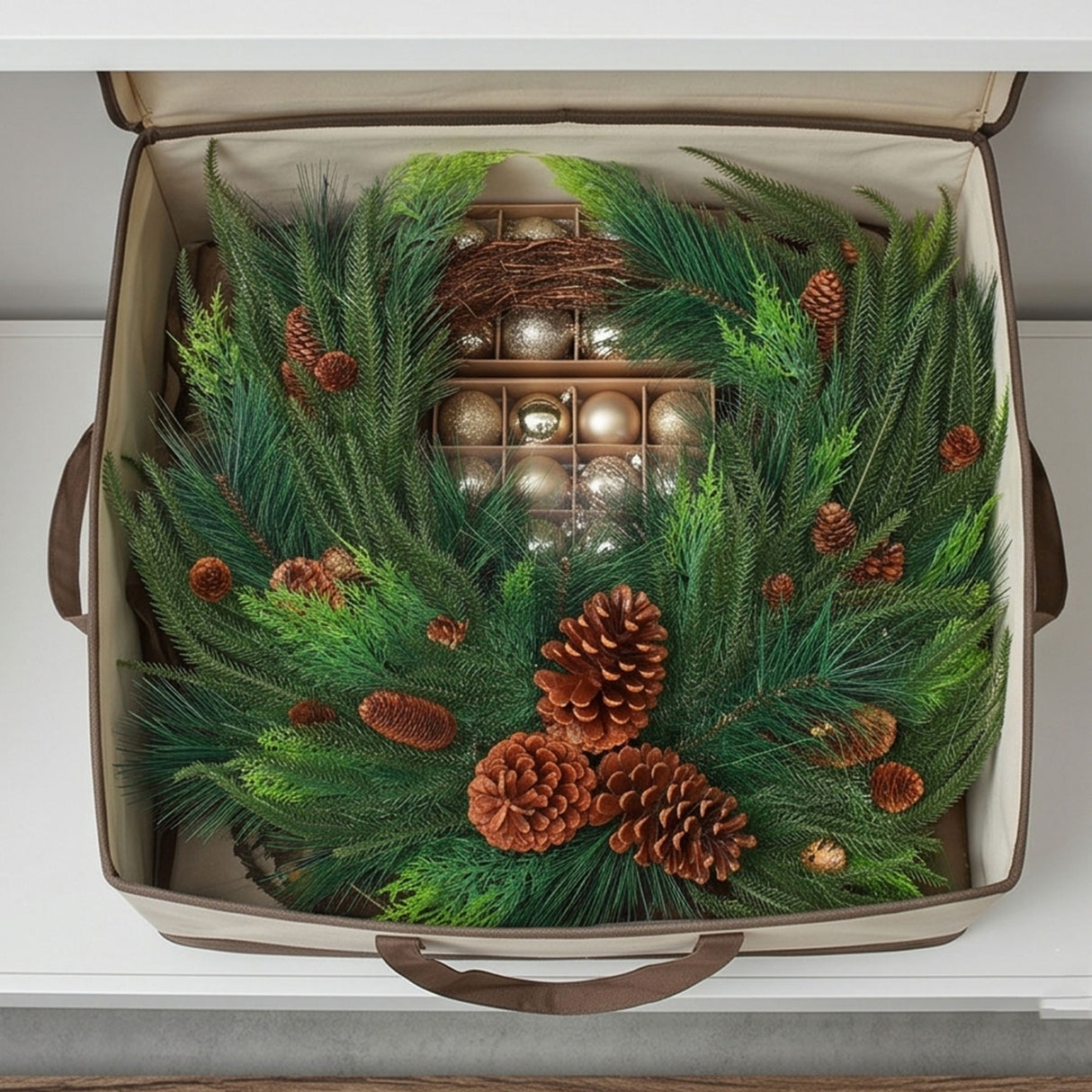Mixed Bristle Pine Christmas Wreath with Pinecones, 26 Inch