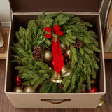 Christmas Bells Pine Wreath with Red Bow & Gold Bells, 28 Inch