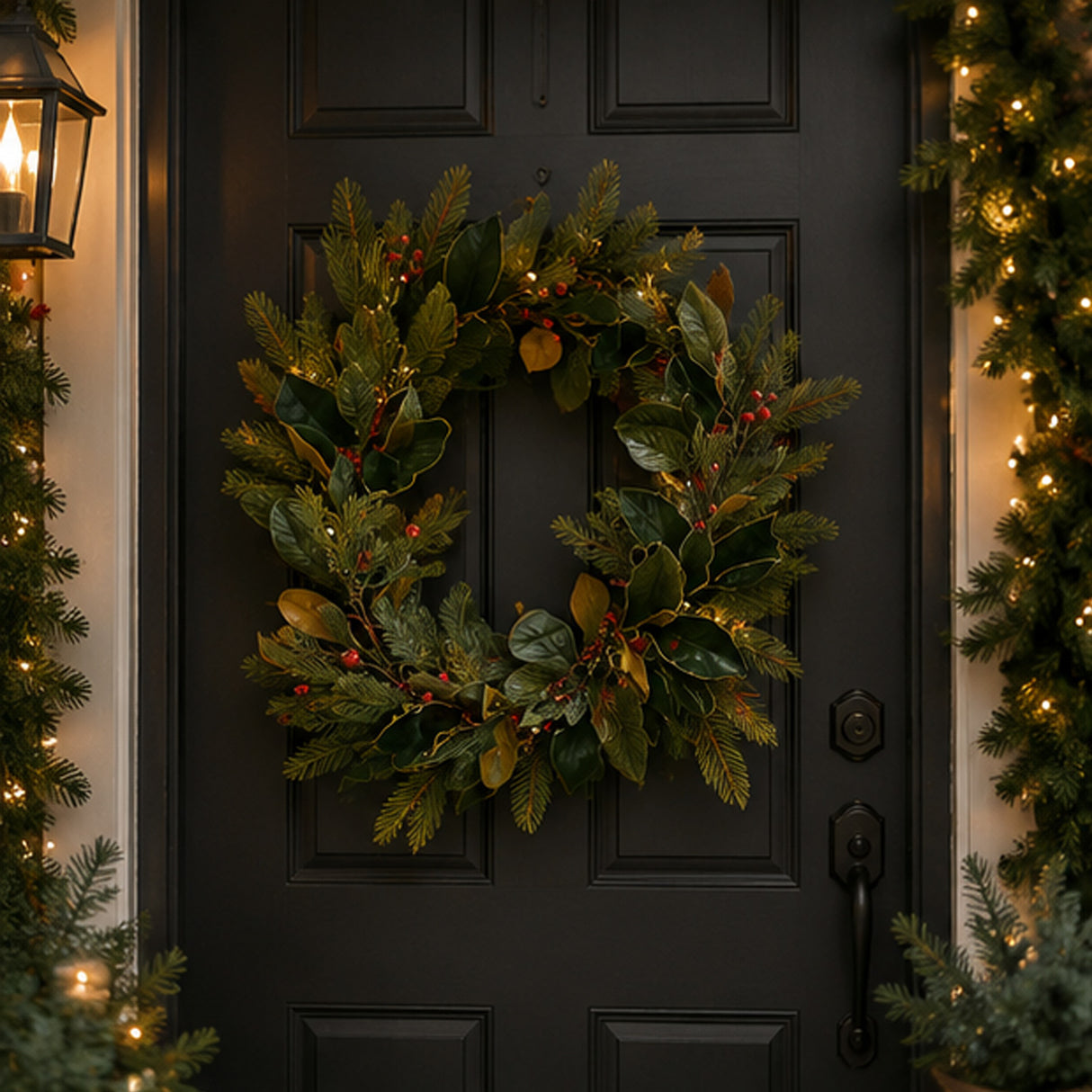 9ft Pre-Lit Magnolia Mix Pine Garland with Red Berry LED Lights