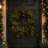 9ft Pre-Lit Magnolia Mix Pine Garland with Red Berry LED Lights