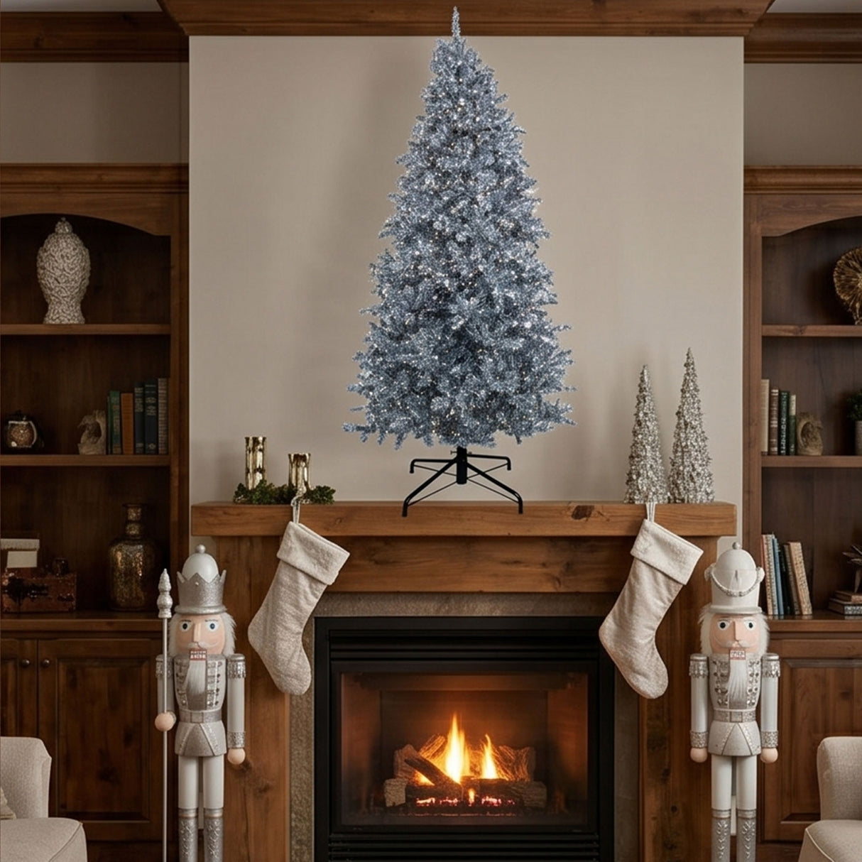 9ft Pre-Lit Matte Silver Metallic Christmas Tree with Cool White LED Lights