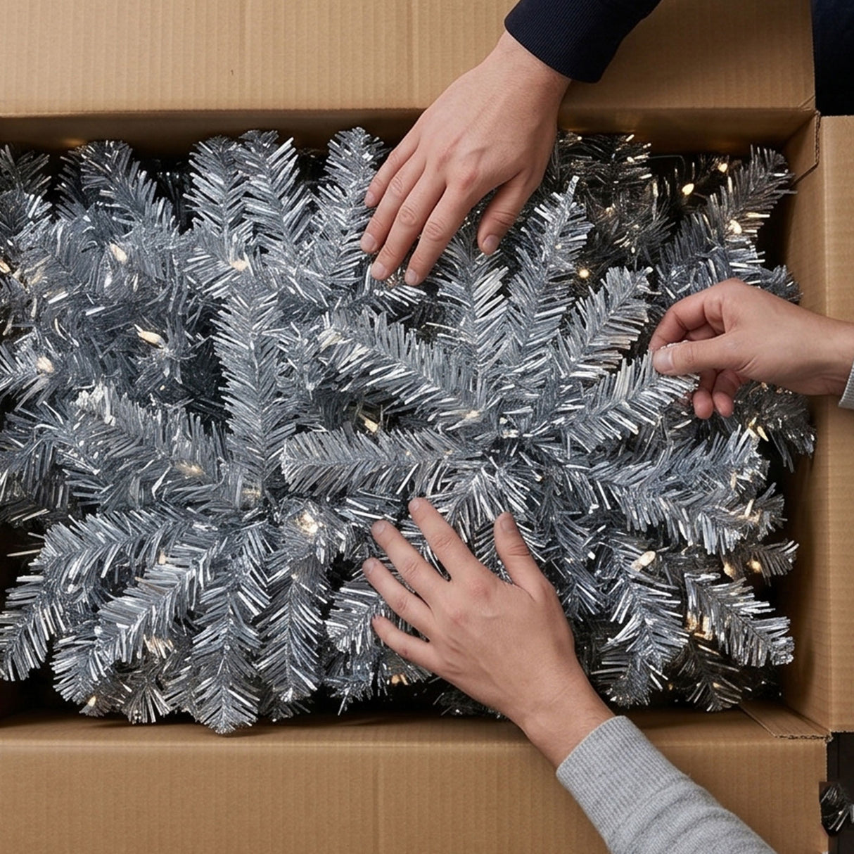 9ft Pre-Lit Matte Silver Metallic Christmas Tree with Cool White LED Lights