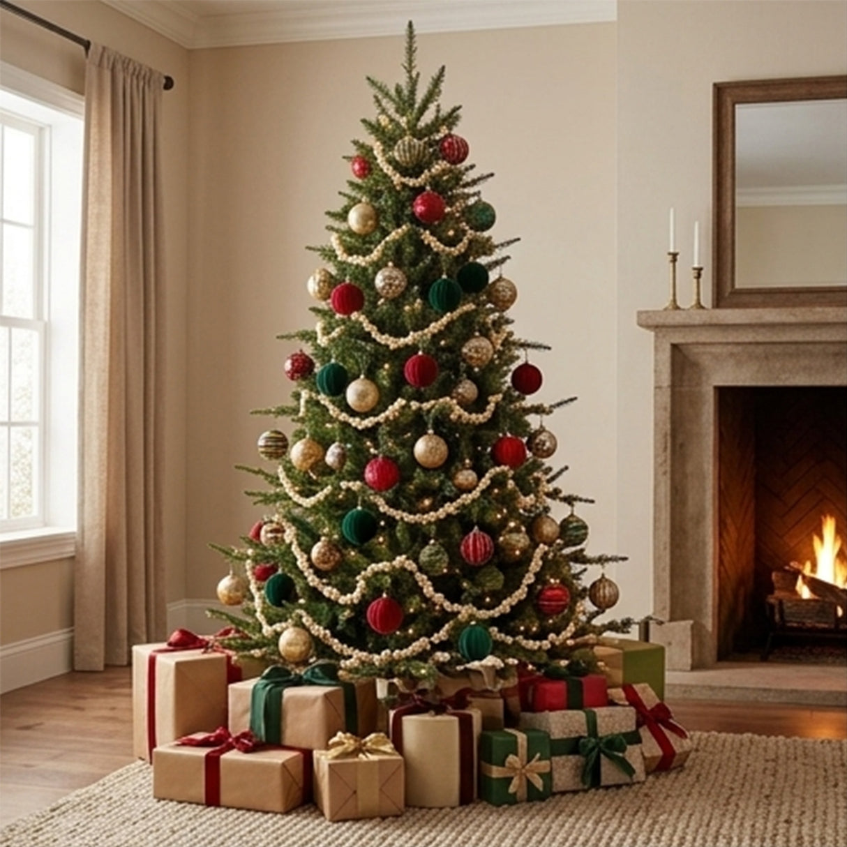 9ft Pre-Lit Lark Pine Medium Christmas Tree with Warm White LED Rice Lights