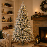 9 ft. Pre-Lit Snowy Harwich Hinged Tree with PowerConnect Warm White LED Lights, Plug-In