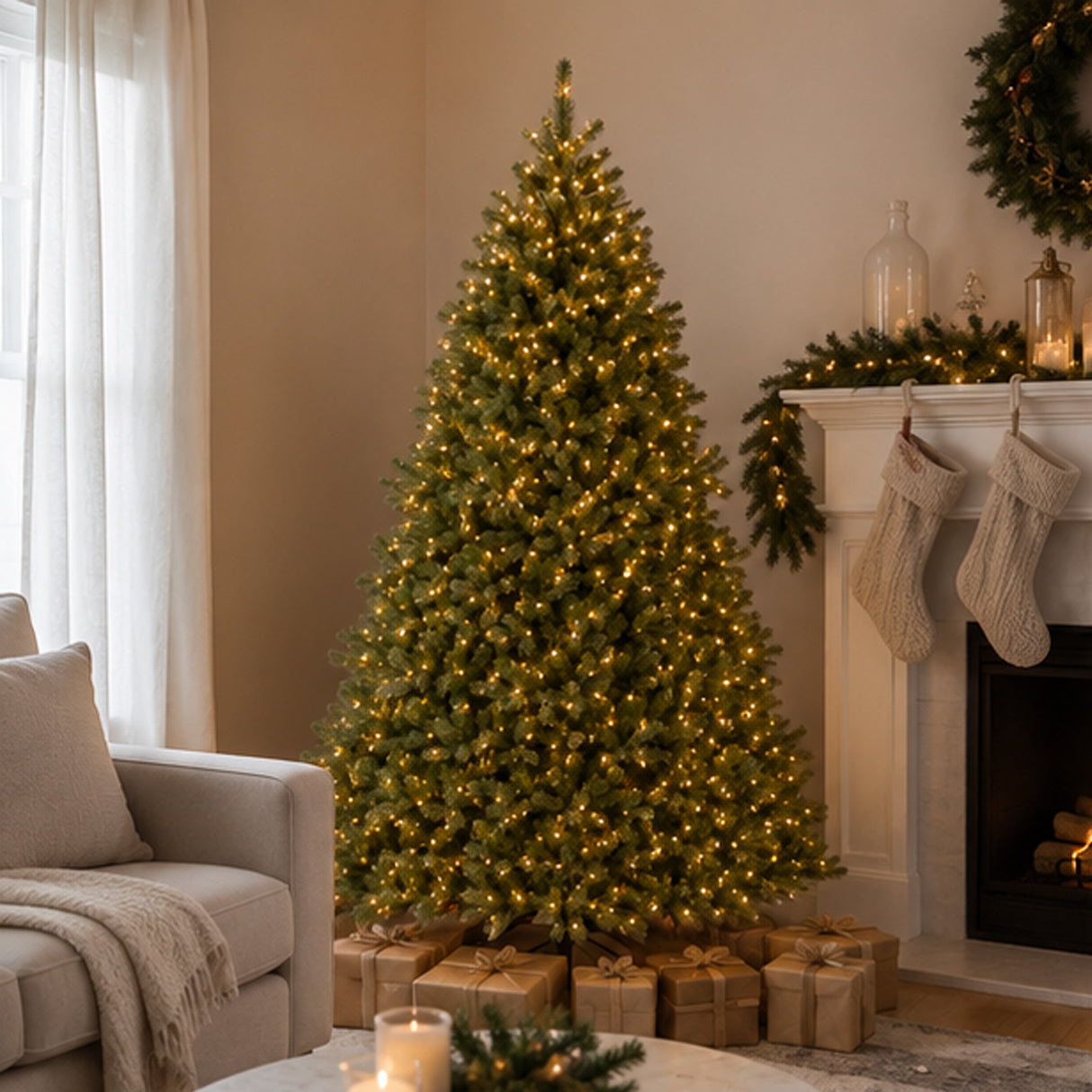 10ft Pre-Lit Downswept Douglas Fir Christmas Tree with Dual Color LED Lights