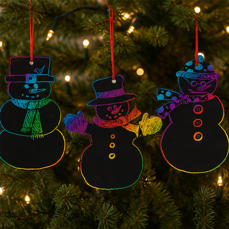 Magic Color Scratch Snowman Cardstock Christmas Ornaments 24 Pack Craft Kit