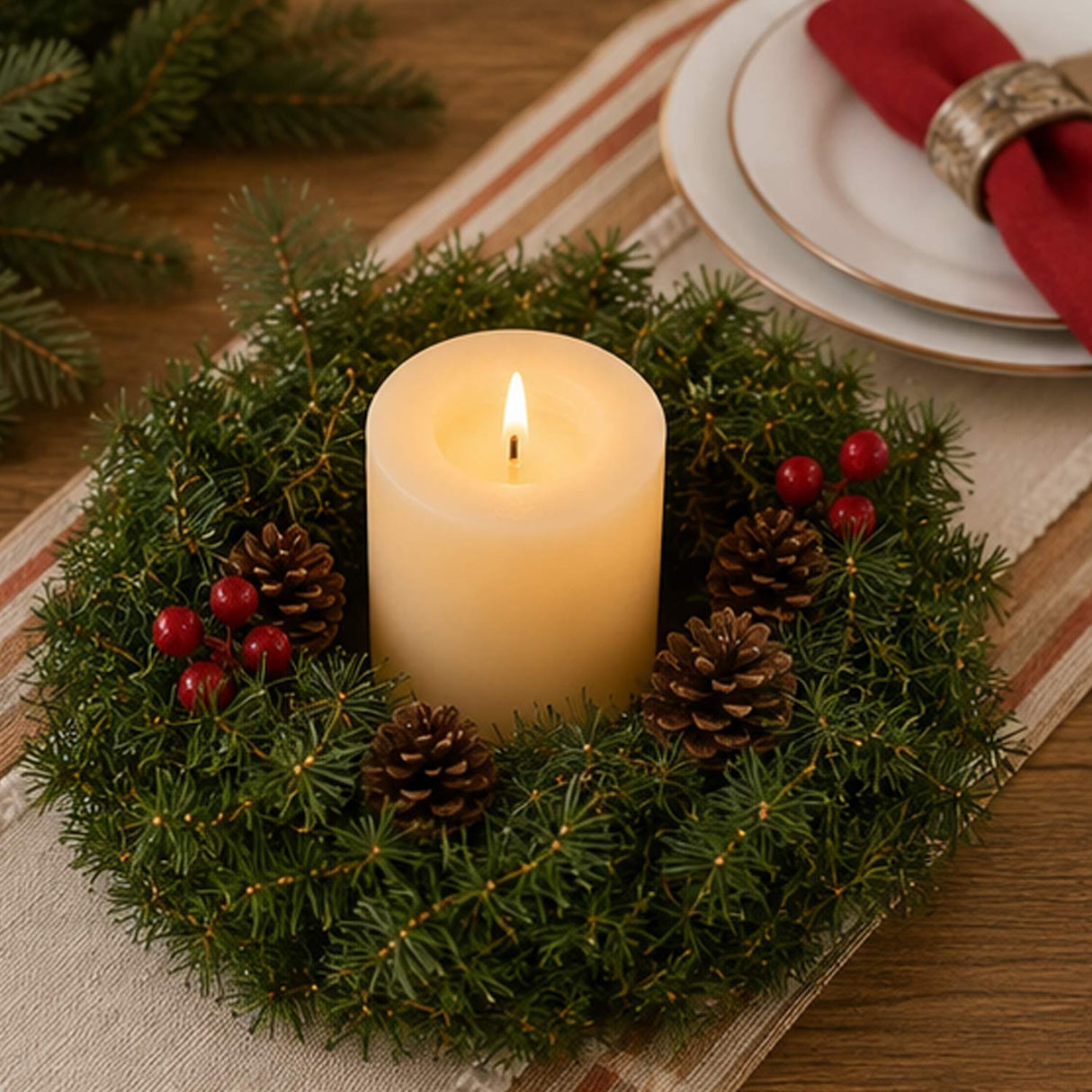 Mini Pine Artificial Christmas Wreath 10 Inch Set of 6 Unlit