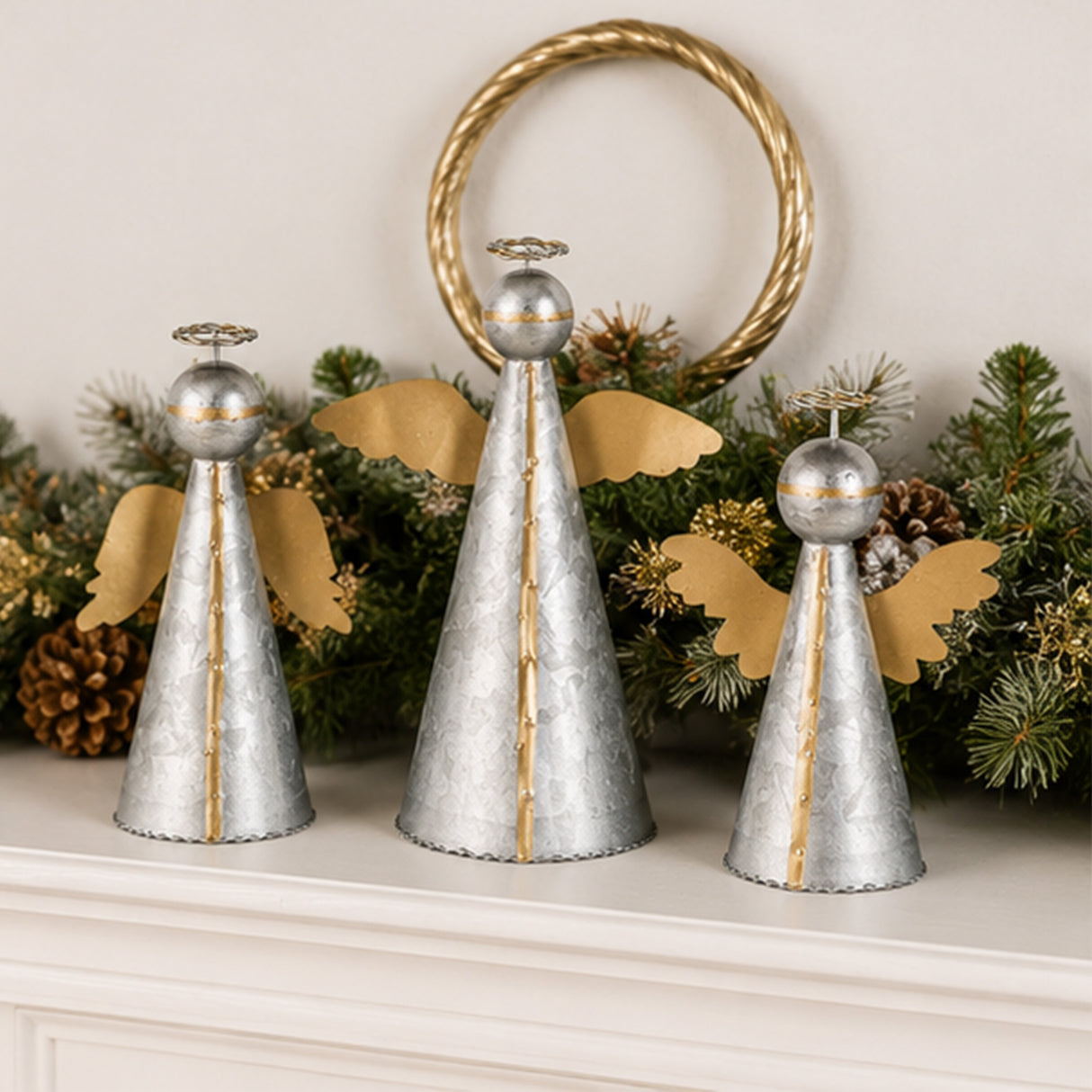 Gold and Silver Angel Metal Tabletop Decor Set 3 Pc