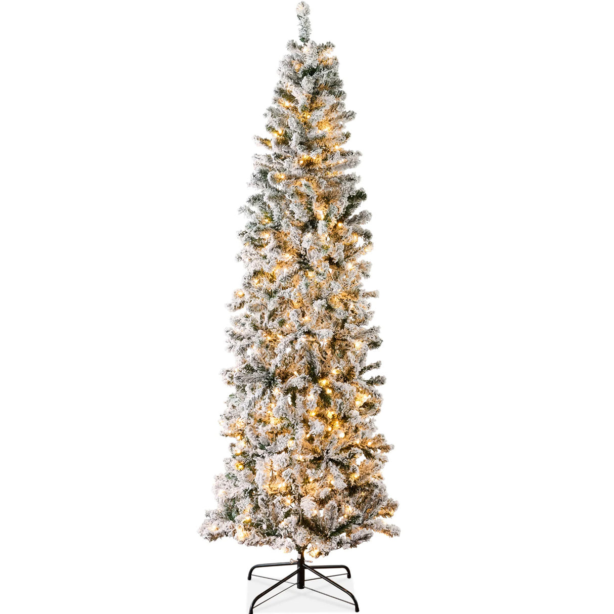 Pre Lit Snow Flocked Pencil Christmas Tree Slim Artificial Tree