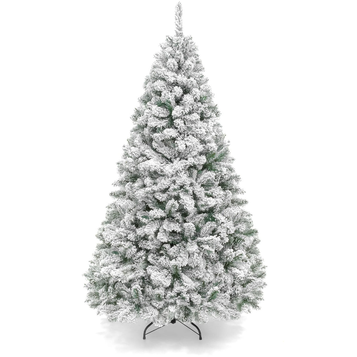Snow Flocked Artificial Pine Christmas Tree with Foldable Metal Stand