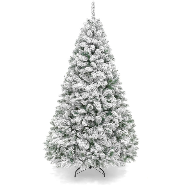 Snow Flocked Artificial Pine Christmas Tree with Foldable Metal Stand