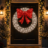 Pre Lit Outdoor Christmas Wreath with Bow LED Metal Holiday Decor 48 Inch