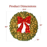 Pre Lit Artificial Fir Christmas Wreath with Red Bow LED Lights
