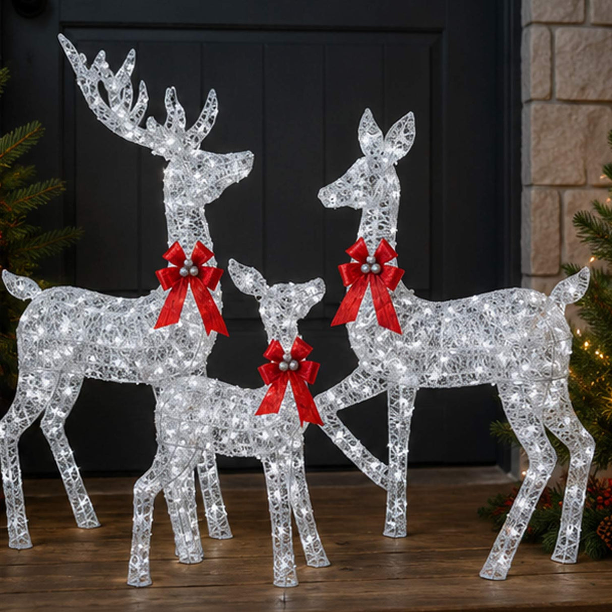 Lighted Christmas Deer Family Outdoor Decor Set with LED Lights