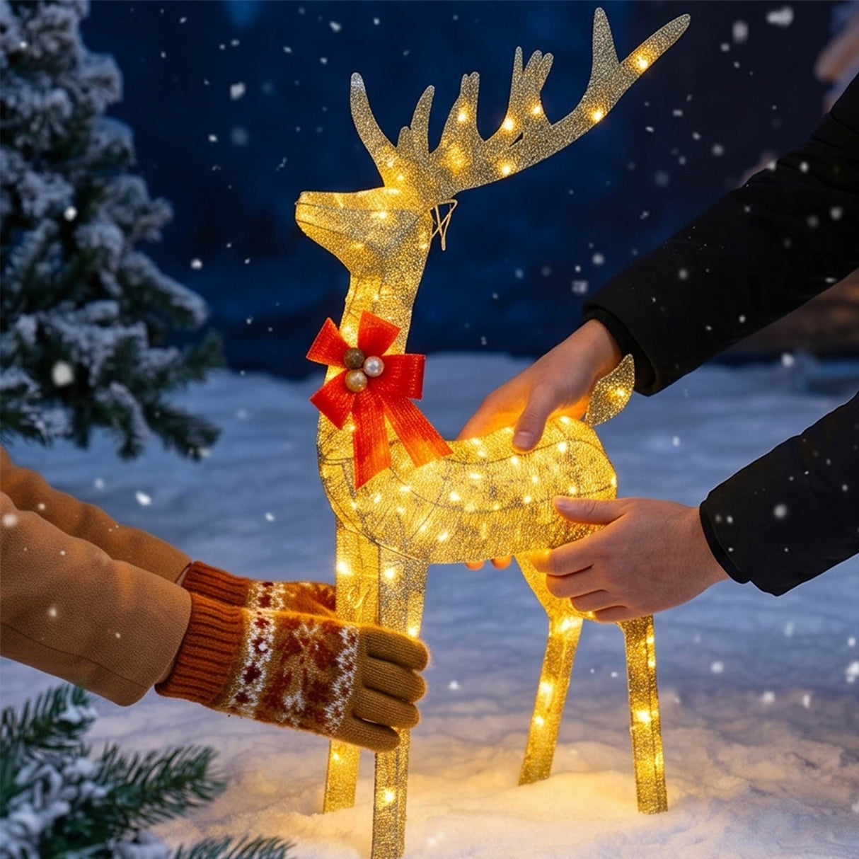 Lighted Christmas Reindeer and Sleigh Outdoor LED Decor Set