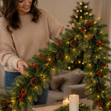 9Ft Pre Lit Christmas Garland with 2-in-1 LED Lights Pinecone Berry Decor