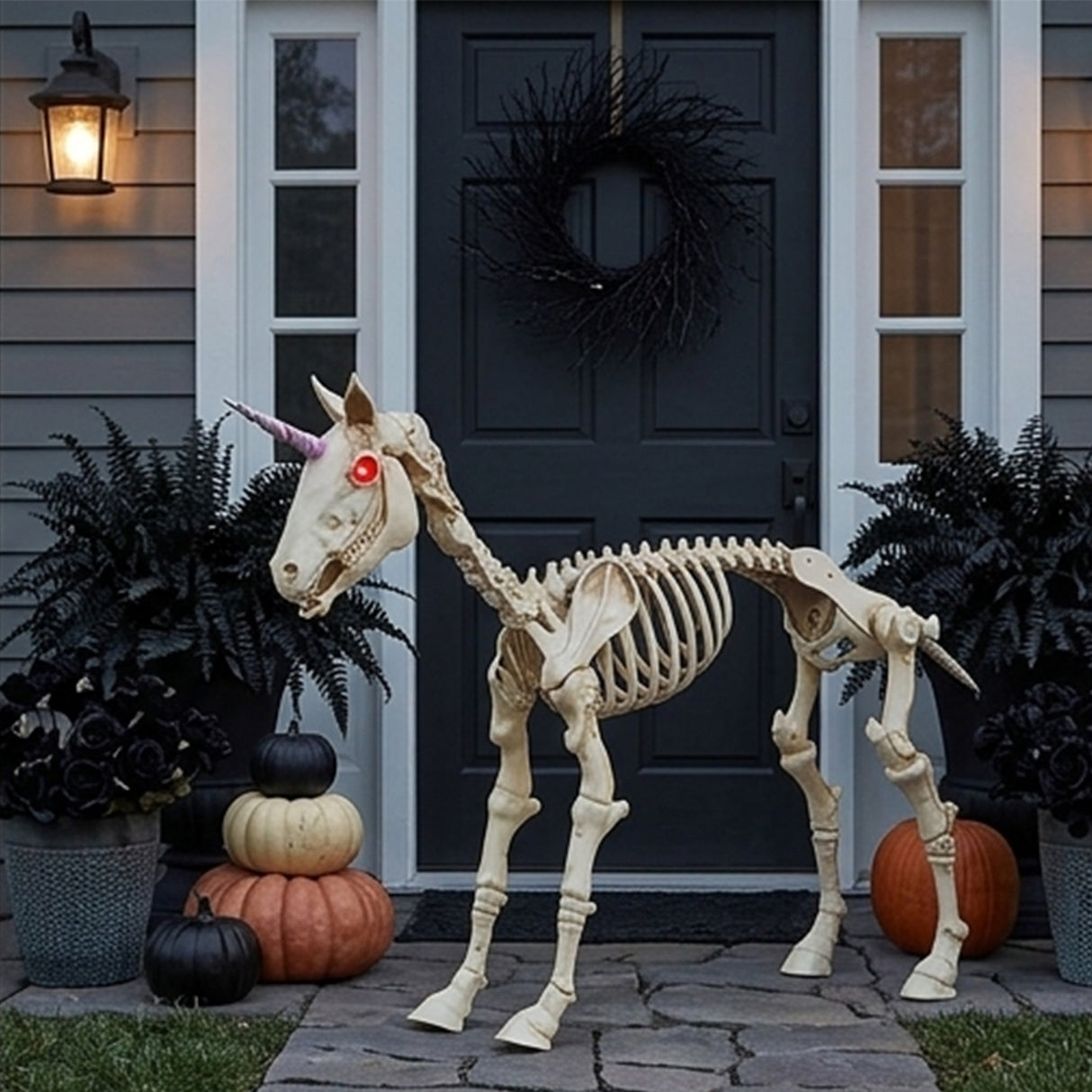 27" Unicorn Skeleton Plastic Halloween Decoration with Glowing Eyes